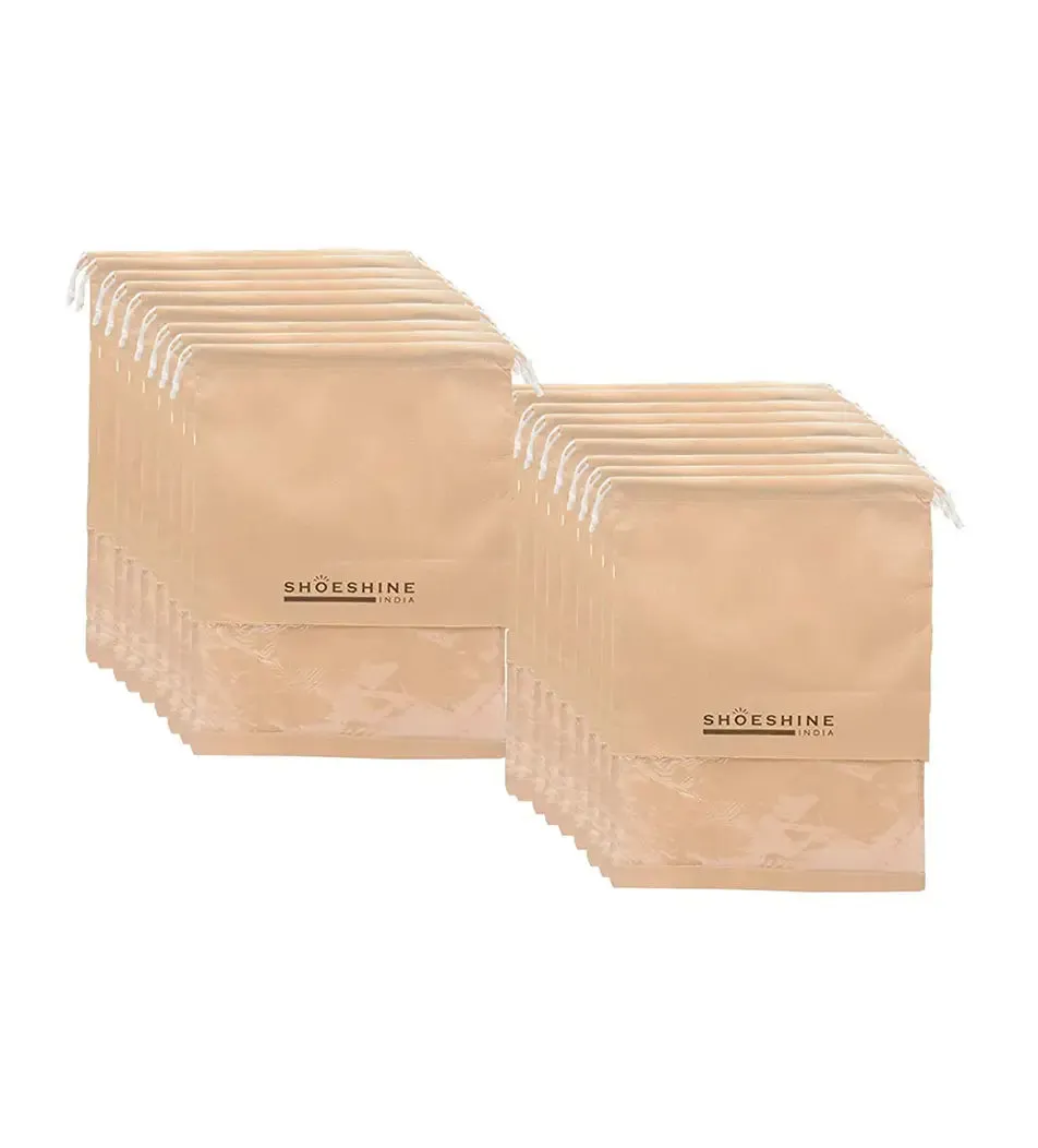 SHOESHINE Shoe Bags (Pack of 18) Travel Shoe Pouch - Beige