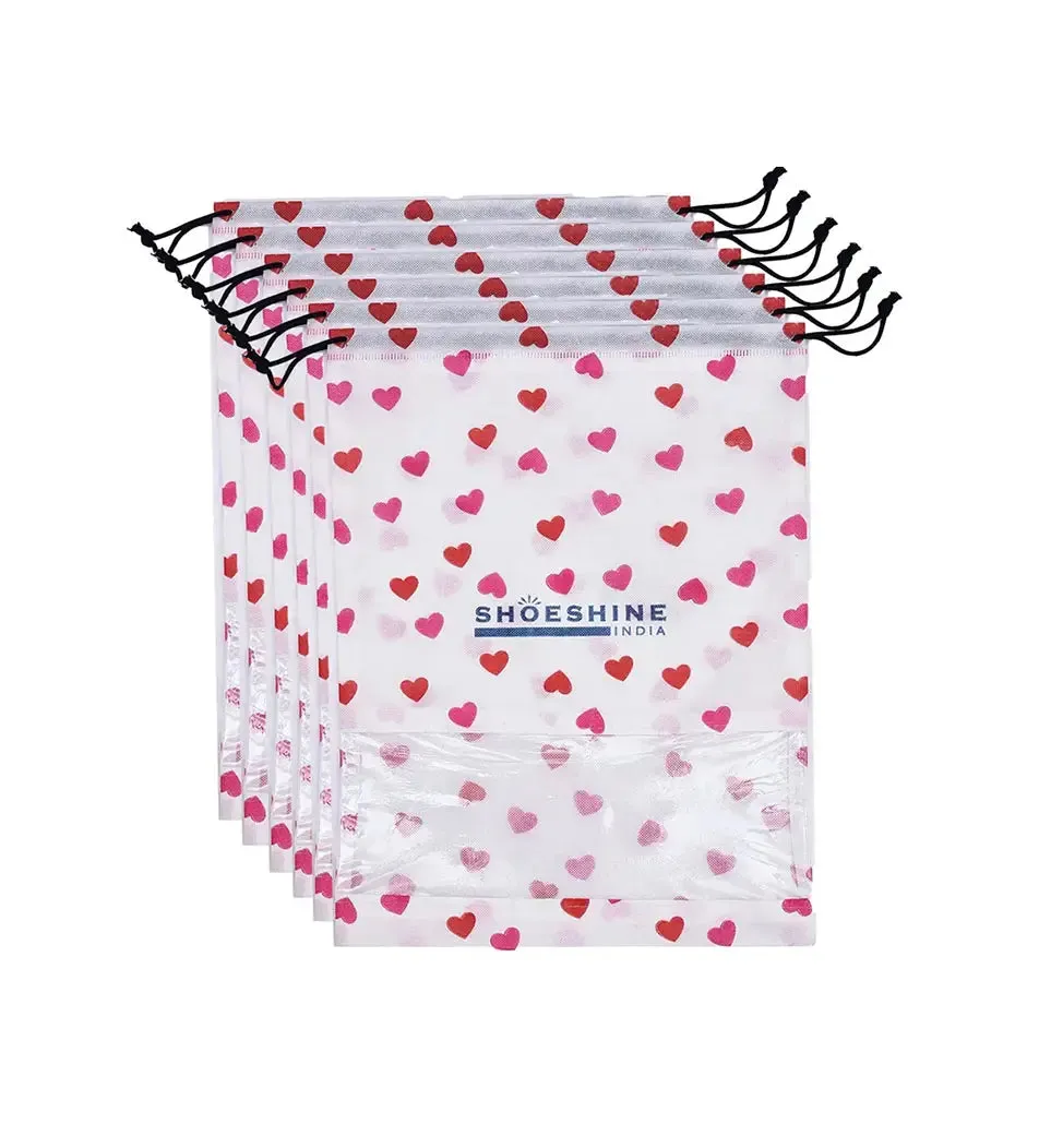 SHOESHINE Shoe Bags (Pack of 24) Travel Shoe Pouch - White Heart
