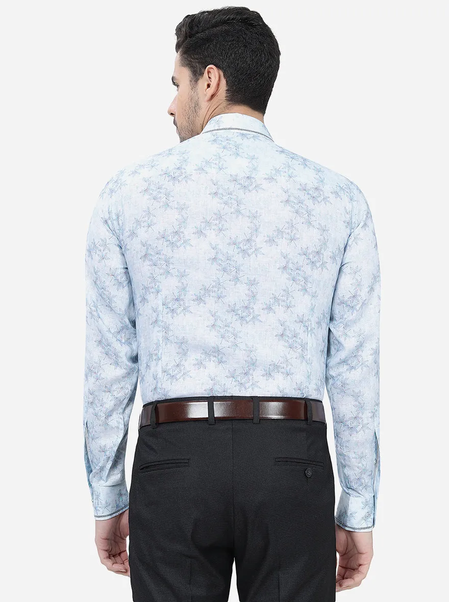 Sky Blue Printed Slim Fit Party Wear Shirt | JB Studio