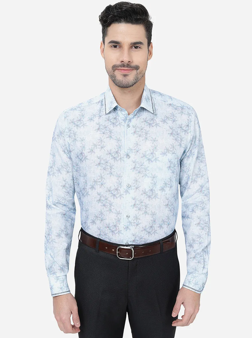 Sky Blue Printed Slim Fit Party Wear Shirt | JB Studio