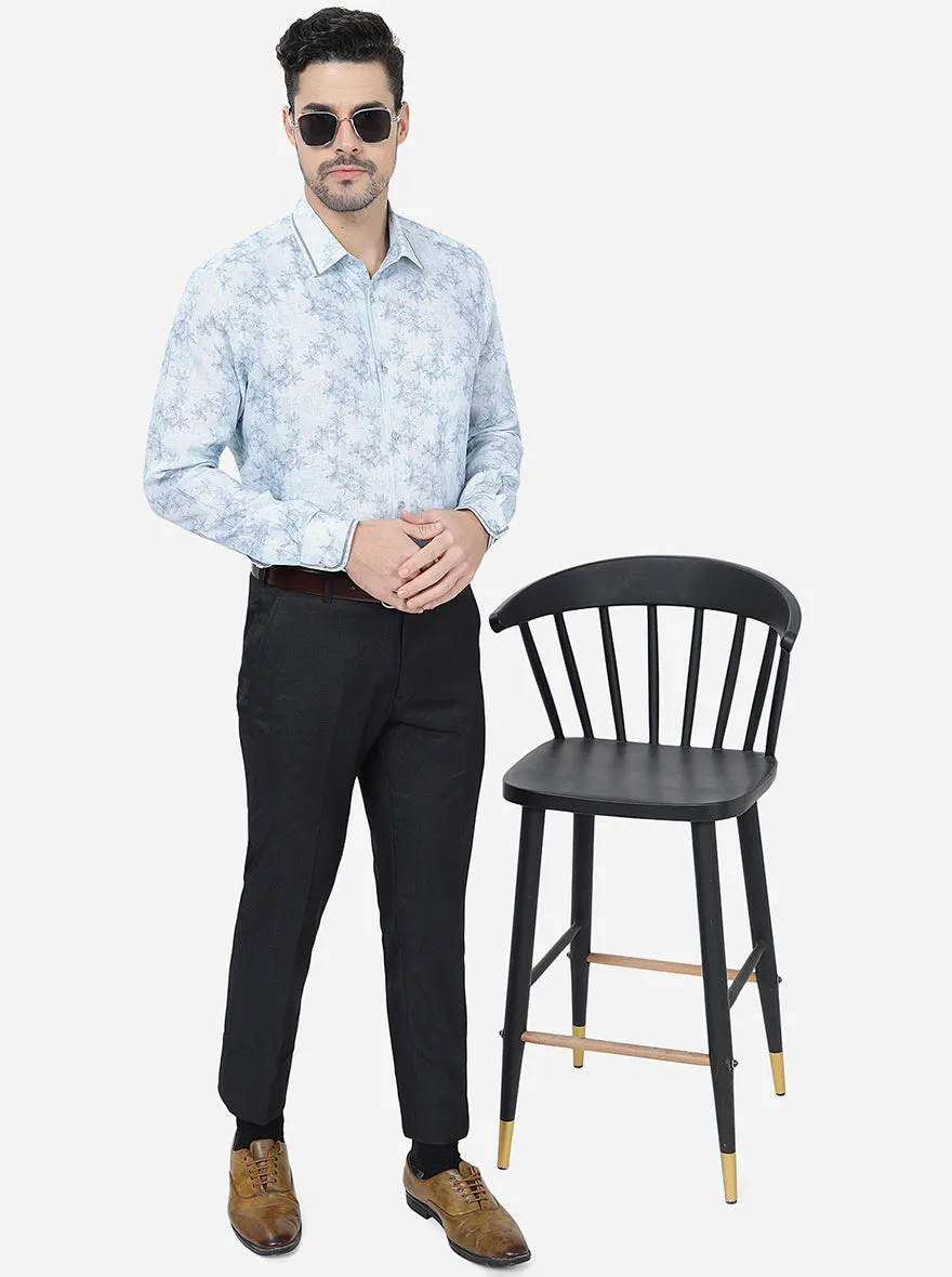 Sky Blue Printed Slim Fit Party Wear Shirt | JB Studio