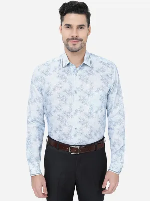 Sky Blue Printed Slim Fit Party Wear Shirt | JB Studio