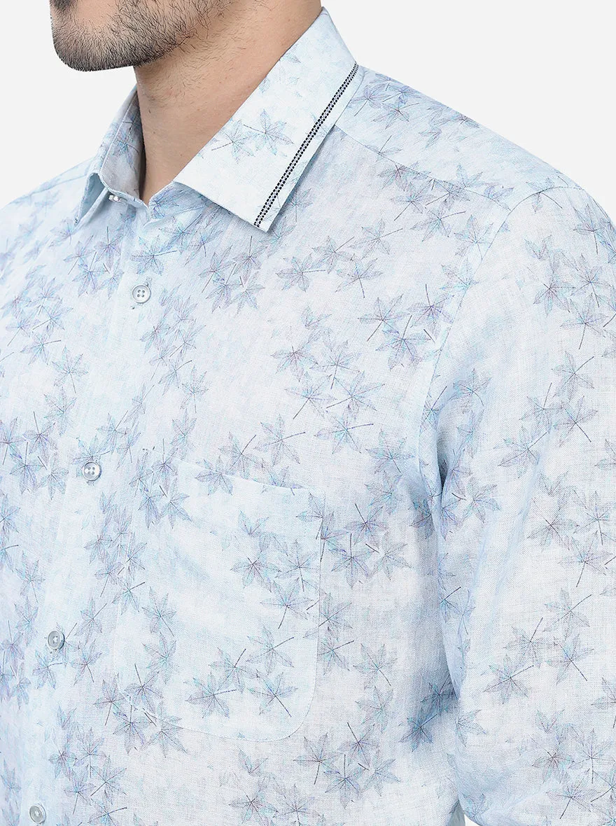 Sky Blue Printed Slim Fit Party Wear Shirt | JB Studio