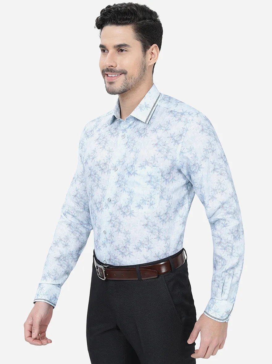 Sky Blue Printed Slim Fit Party Wear Shirt | JB Studio