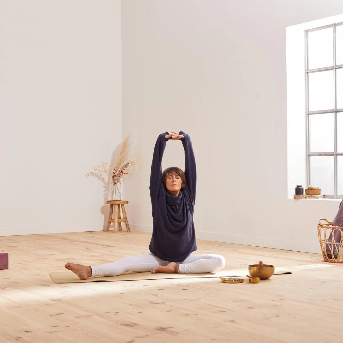 SWEAT POLAIRE RELAXATION YOGA FEMME BLEU MARINE CHINE
