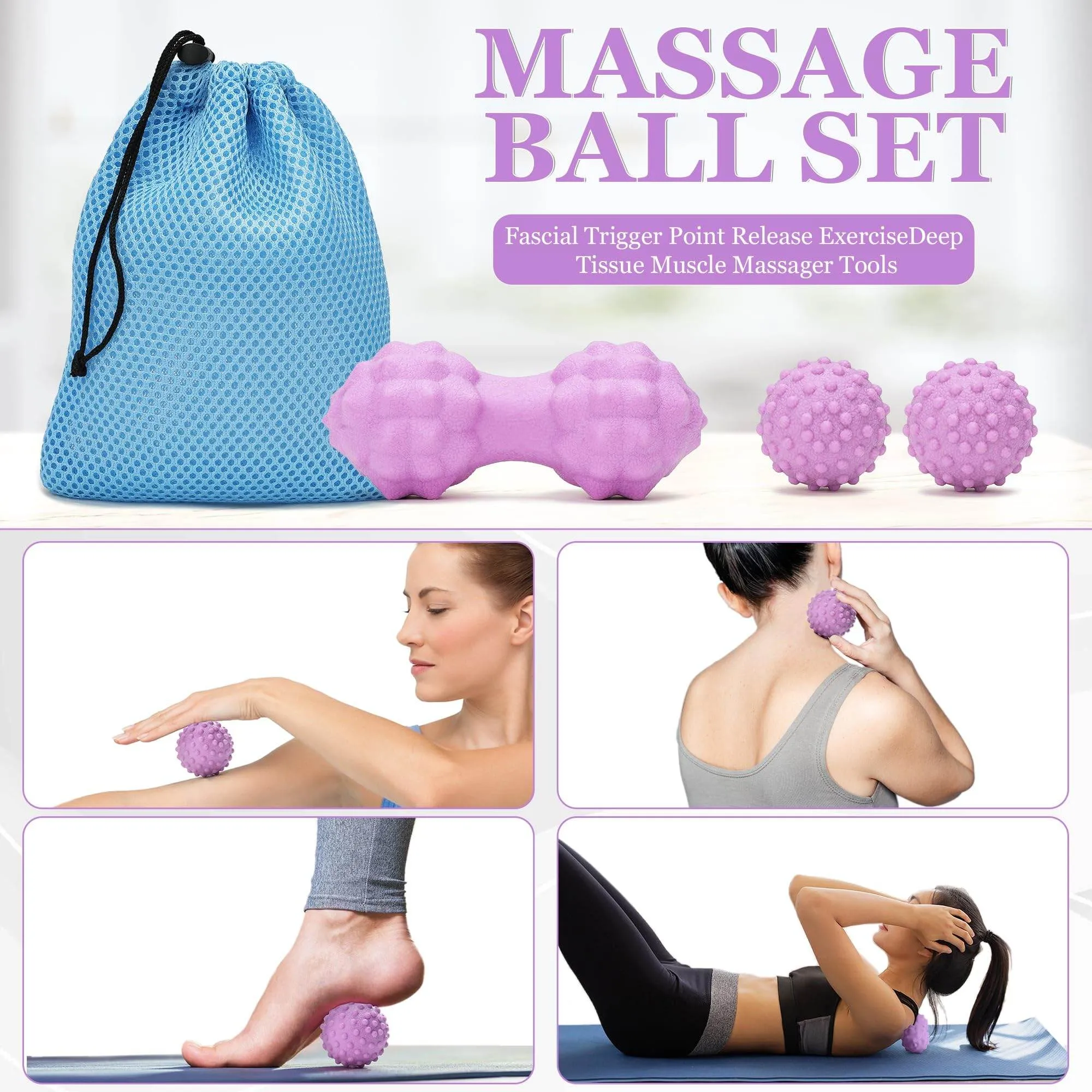 THYWD Yoga Wheel 12 in 1 Set with Back Cracker Roller for Pain Relief & Deep Tissue Massage Yoga Blocks 2 Pack with Yoga Ring, Yoga Accessory for Stretching Equipment, Yoga Starter Kit for Beginner