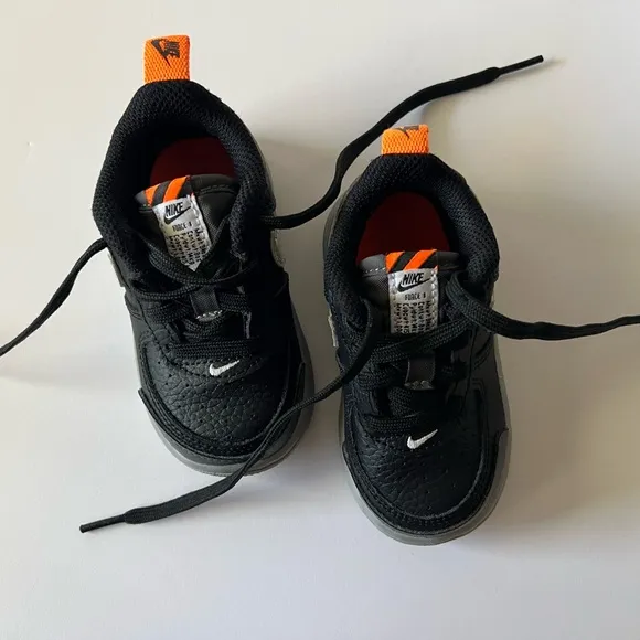 Toddler Nike Air Force One Black/ Gray/Orange Low Tops Size 5C
