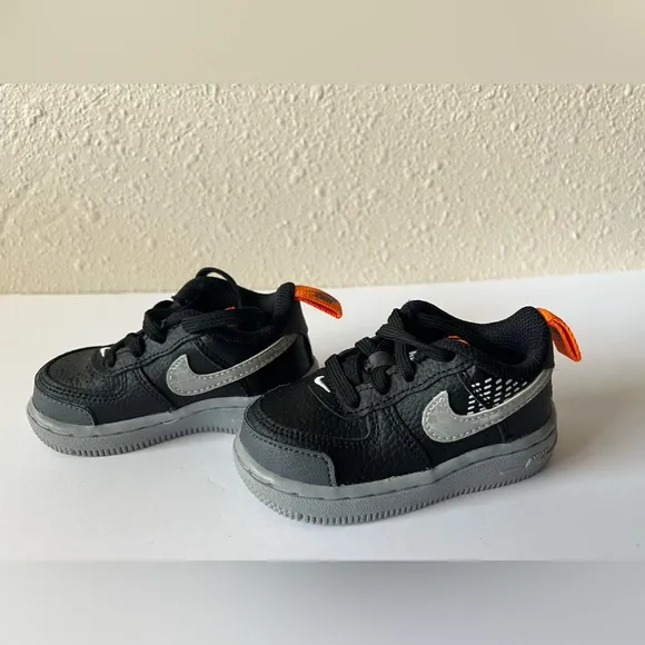 Toddler Nike Air Force One Black/ Gray/Orange Low Tops Size 5C