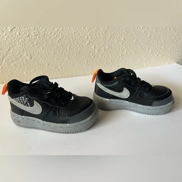 Toddler Nike Air Force One Black/ Gray/Orange Low Tops Size 5C