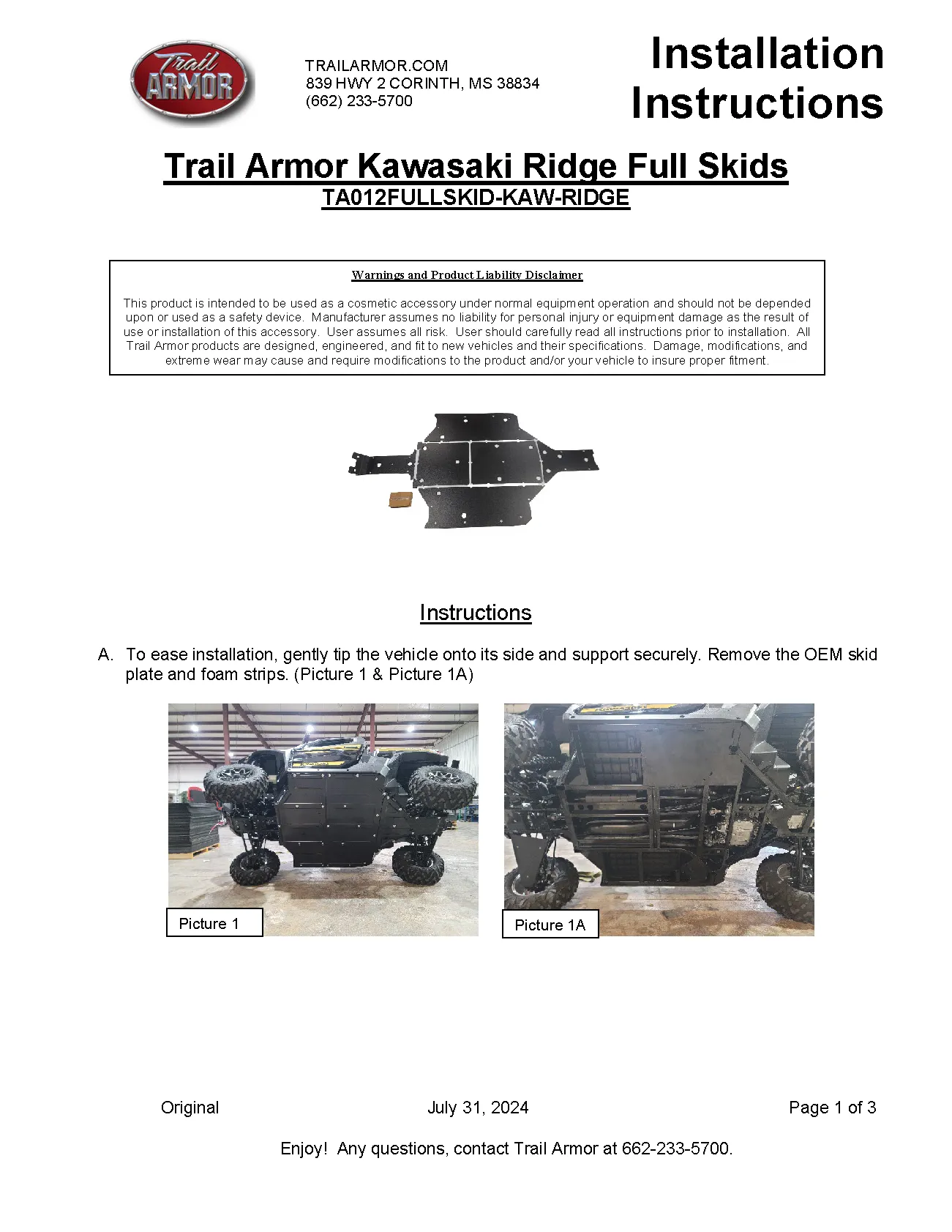 Trail Armor 2024 Kawasaki Ridge and Ridge XR Full Skids