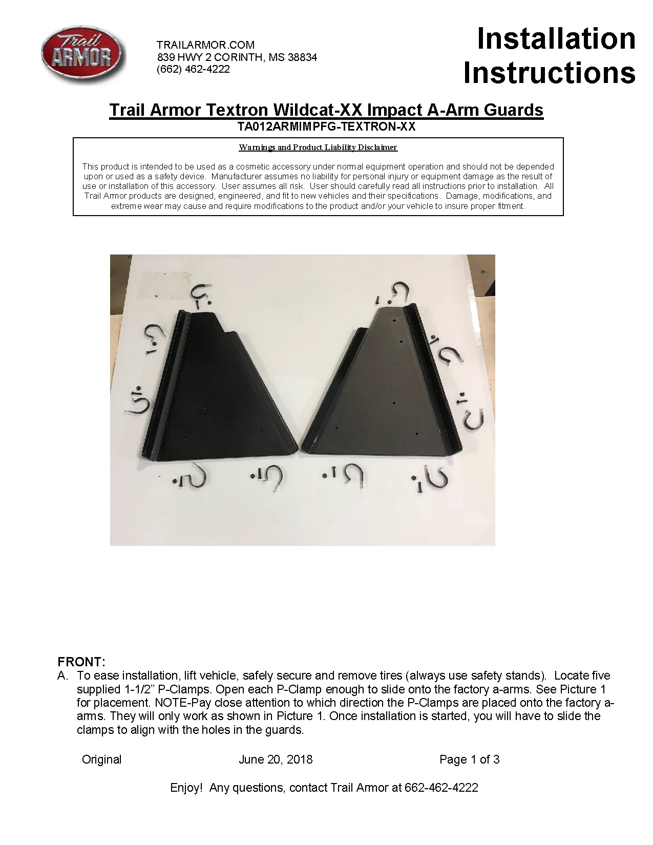 Trail Armor Textron Wildcat XX and Tracker XTR 1000 iMpact Front A-Arm Guards
