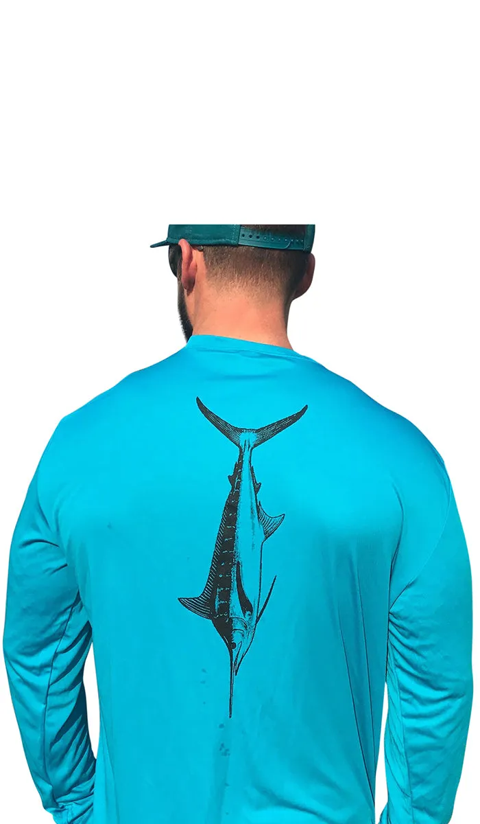 Turquoise Marlin UPF Dry Fit Long Sleeve Tee