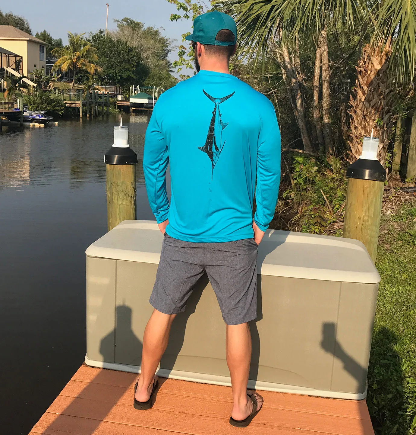 Turquoise Marlin UPF Dry Fit Long Sleeve Tee
