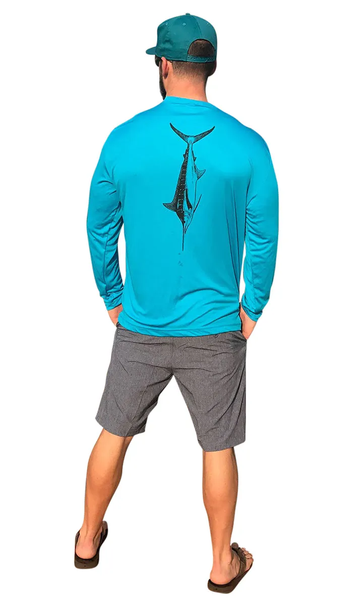 Turquoise Marlin UPF Dry Fit Long Sleeve Tee