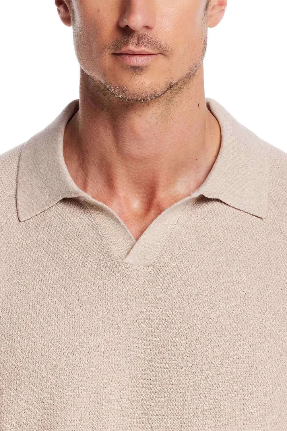 Weatherproof Vintage Mixy Johnny Collar Sweater Shirt for Men in Oat | S2540532GK-OAT