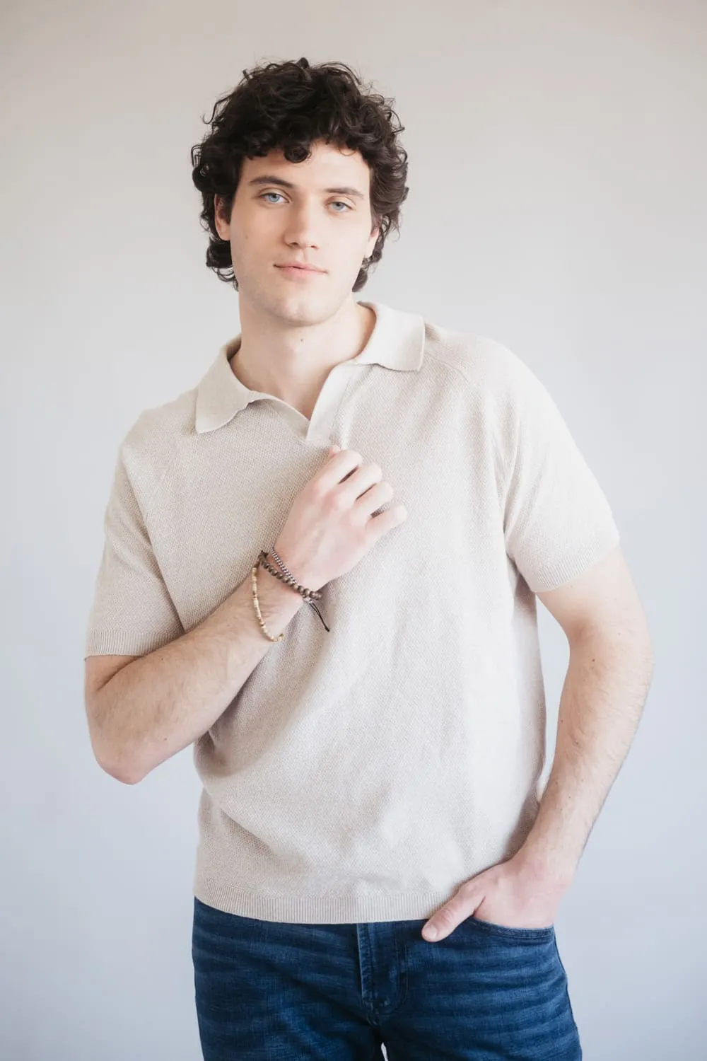 Weatherproof Vintage Mixy Johnny Collar Sweater Shirt for Men in Oat | S2540532GK-OAT