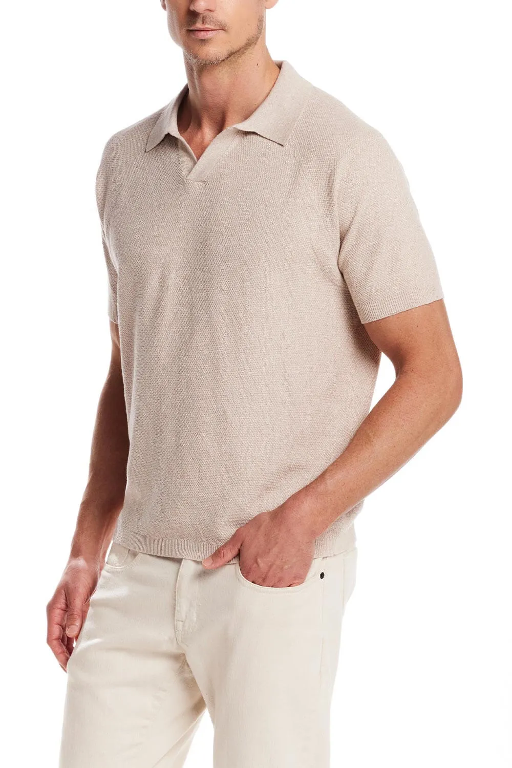 Weatherproof Vintage Mixy Johnny Collar Sweater Shirt for Men in Oat | S2540532GK-OAT