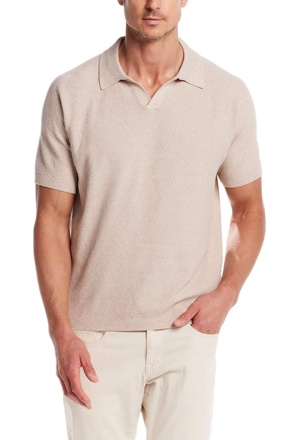 Weatherproof Vintage Mixy Johnny Collar Sweater Shirt for Men in Oat | S2540532GK-OAT