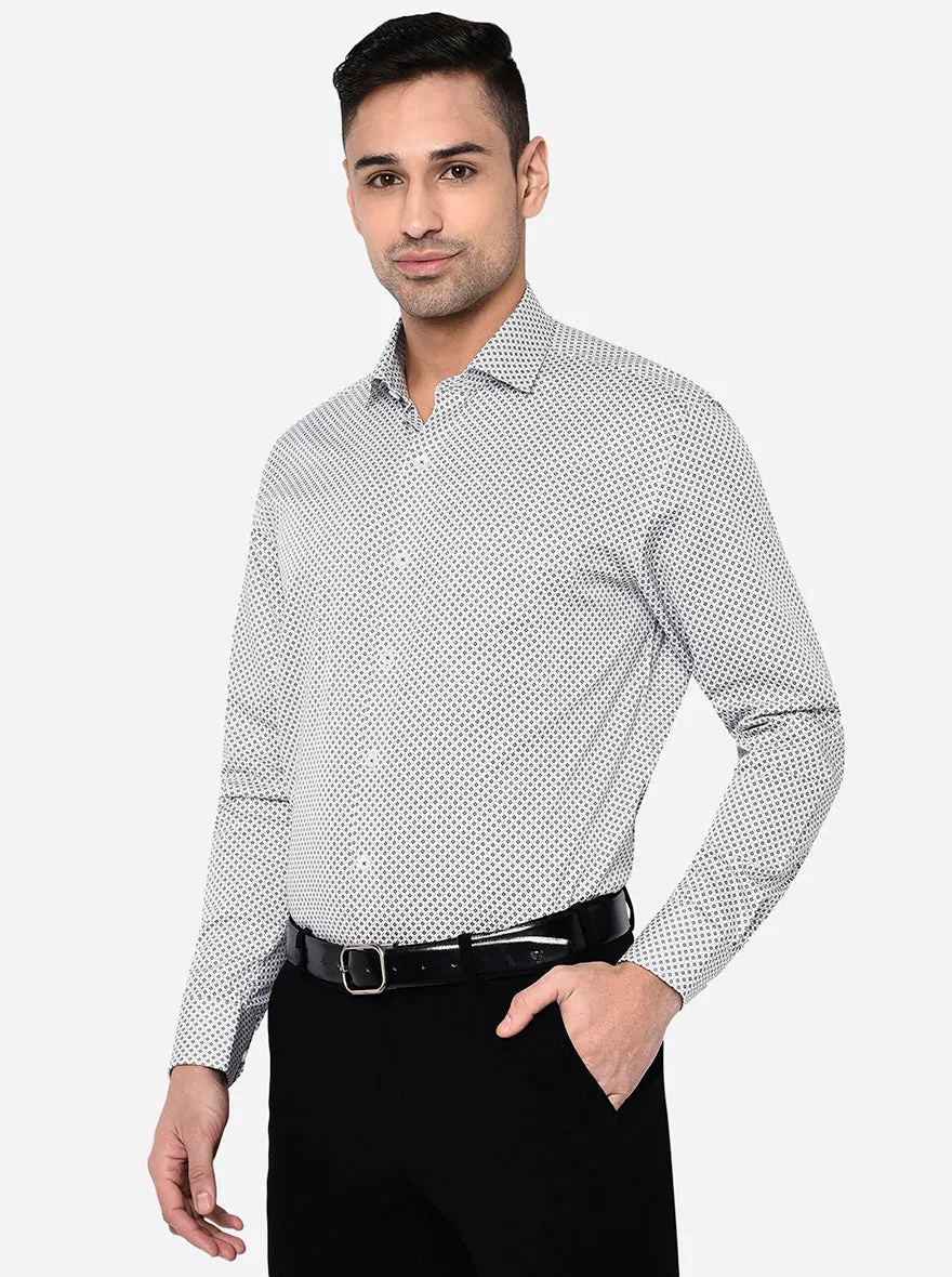 White & Green Printed Regular Fit Formal Shirt | JadeBlue
