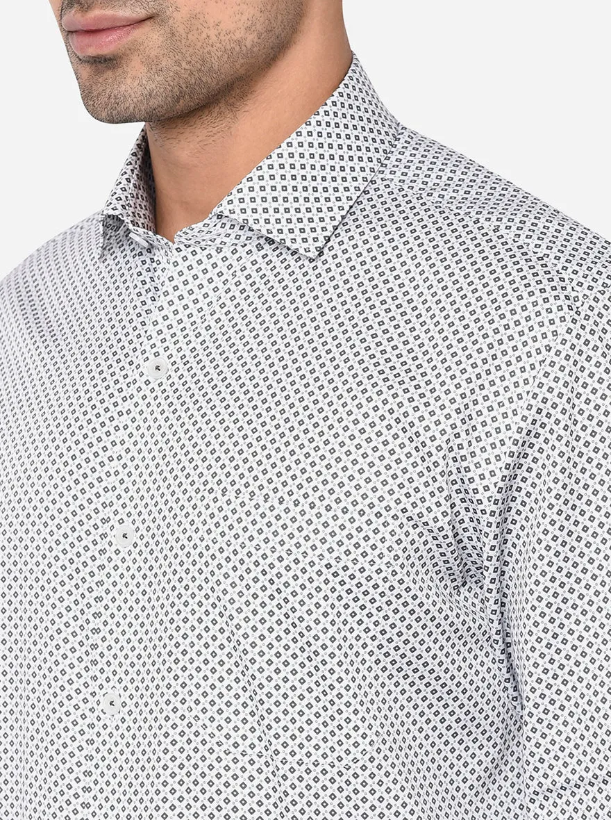 White & Green Printed Regular Fit Formal Shirt | JadeBlue