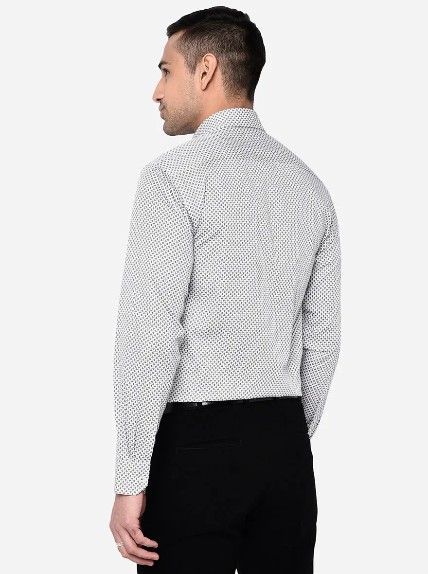White & Green Printed Regular Fit Formal Shirt | JadeBlue