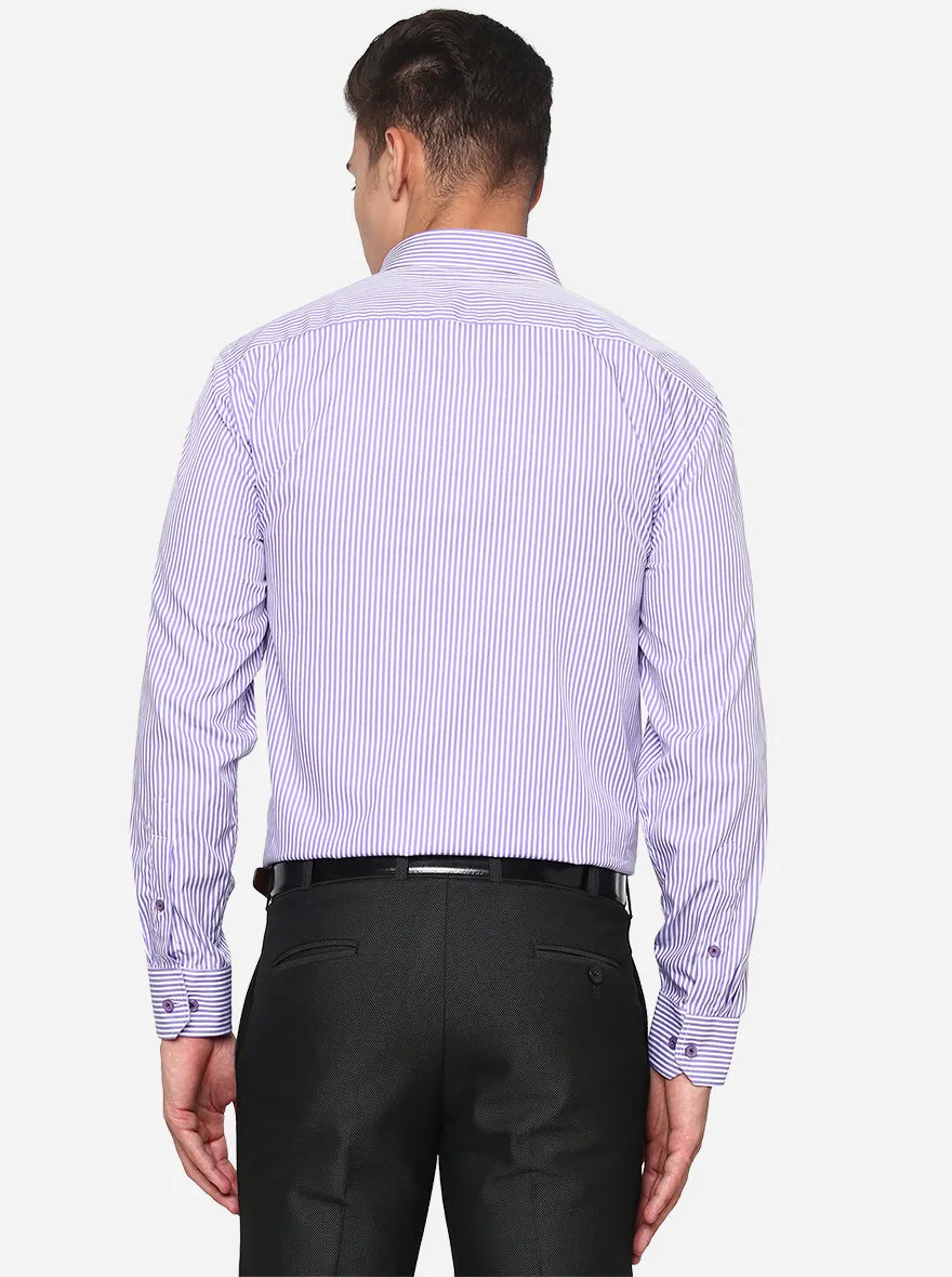 White & Purple Striped Regular Fit Formal Shirt | JadeBlue