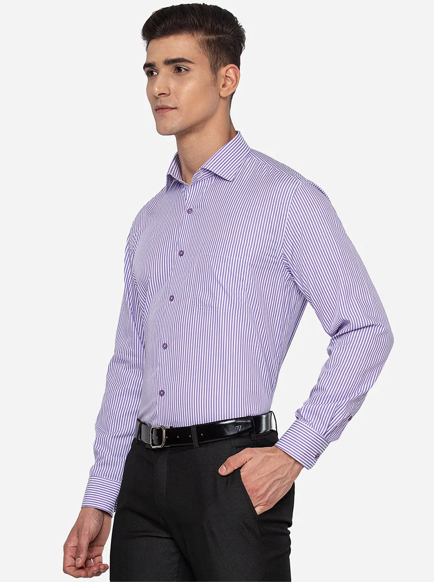White & Purple Striped Regular Fit Formal Shirt | JadeBlue