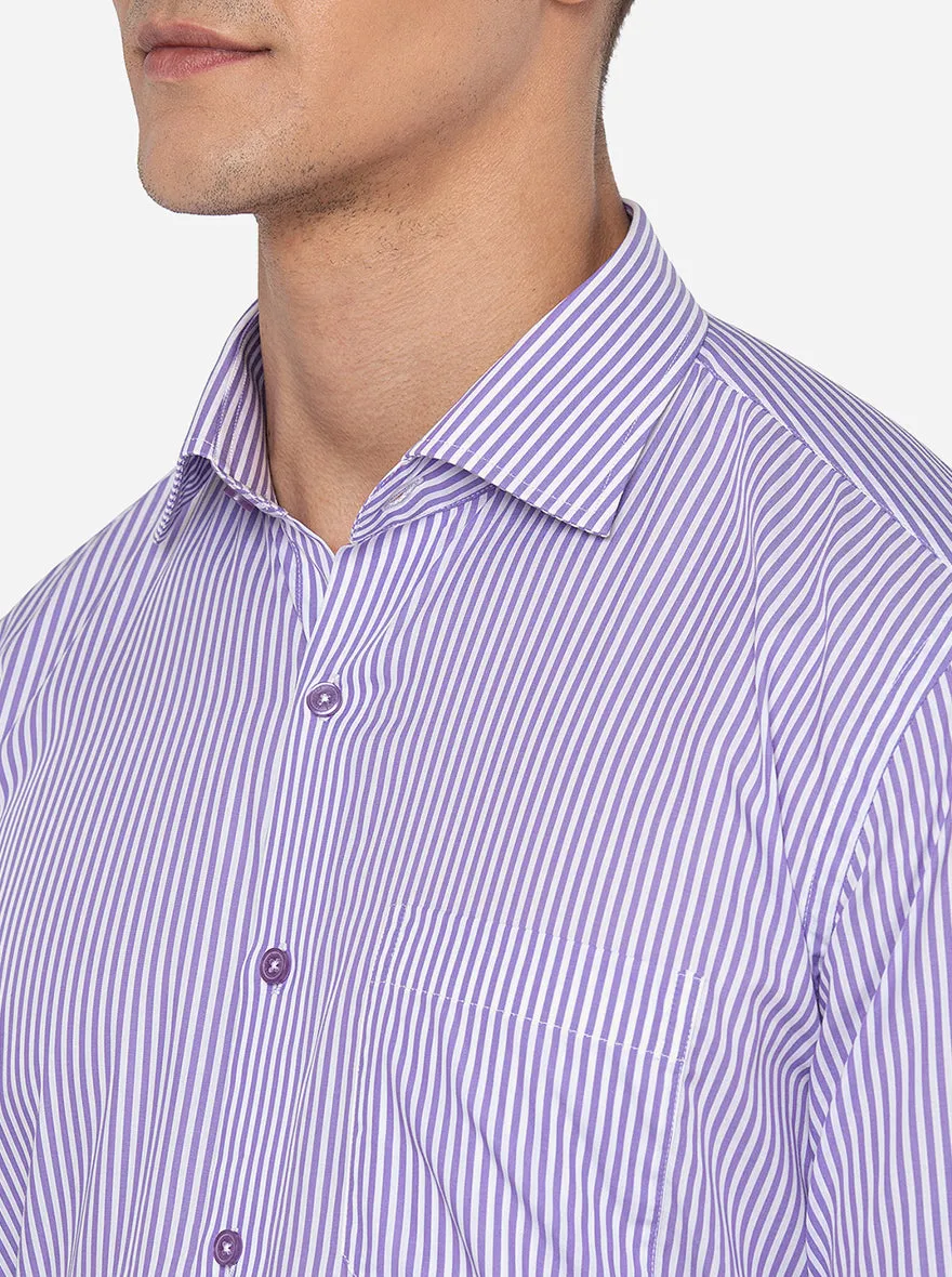 White & Purple Striped Regular Fit Formal Shirt | JadeBlue