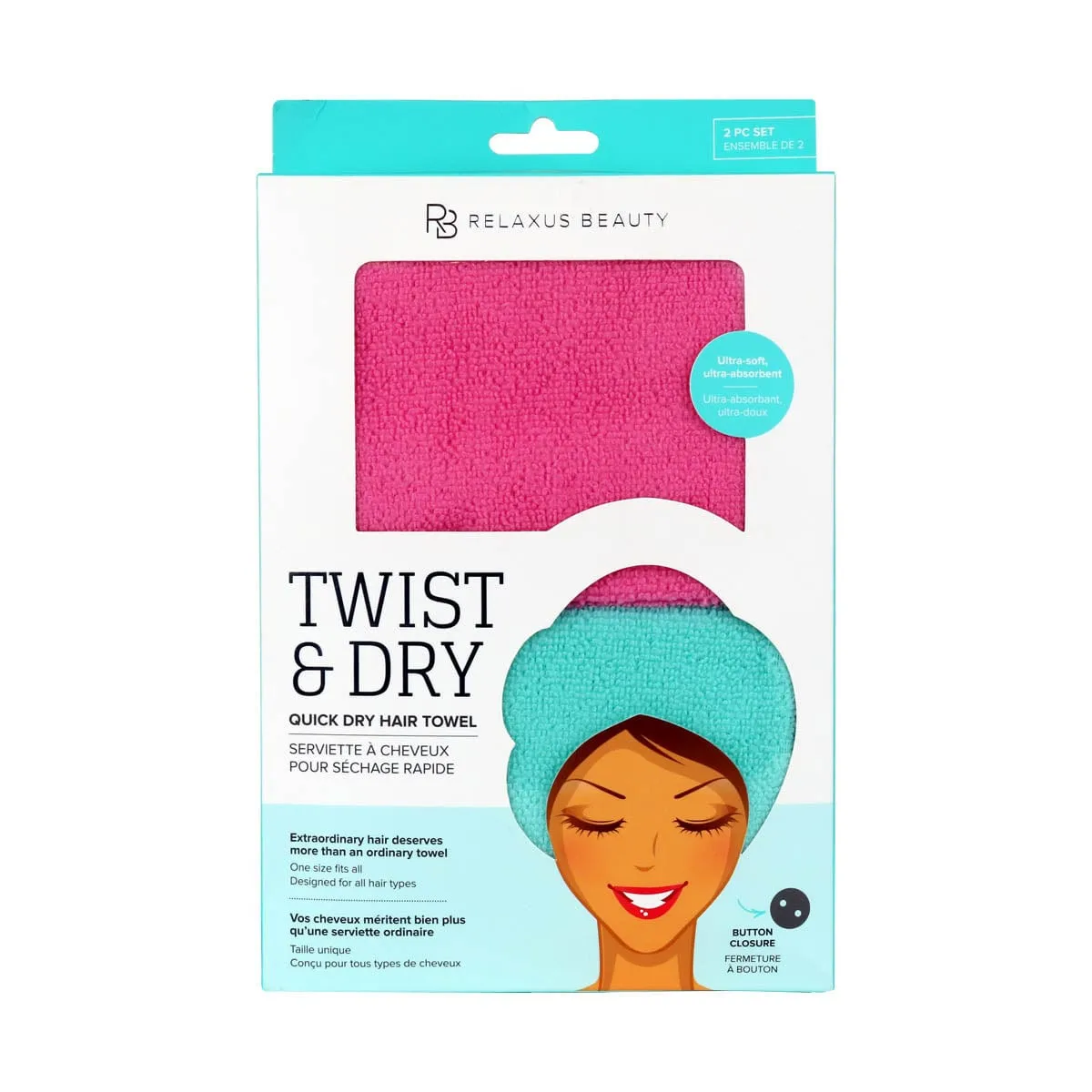 Wholesale Twist & Dry Quick Dry Hair Towel 2-Pack (Various Colours)