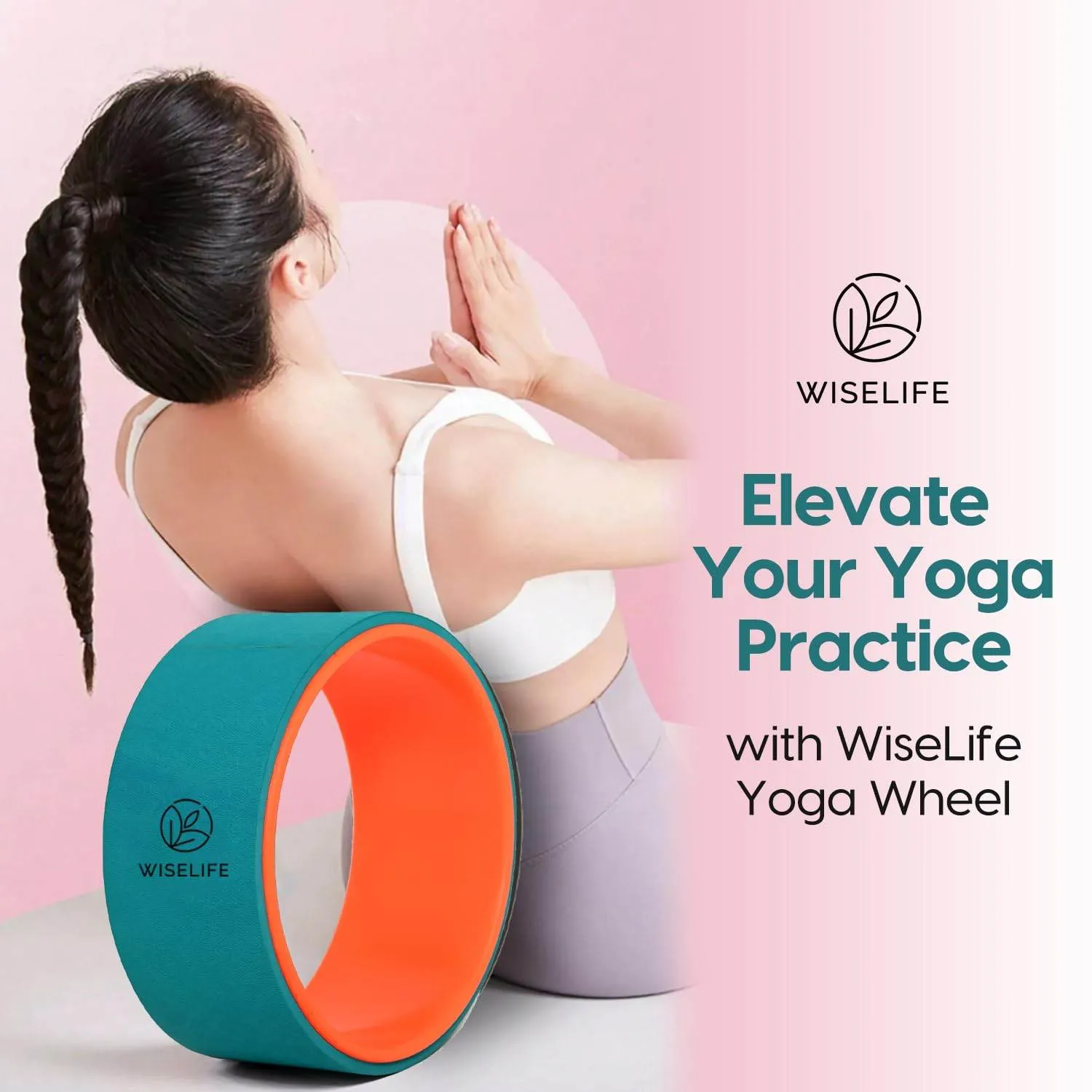 WISELIFE Yoga Wheel For Men & Women | Big Circle Wheel For Abs, Home Training, Deep Tissue Massage, Back Pain, Stretching, Back Bends,Sweat Resistant | 12.75x5.75 inch (Teal-Dark Orange)