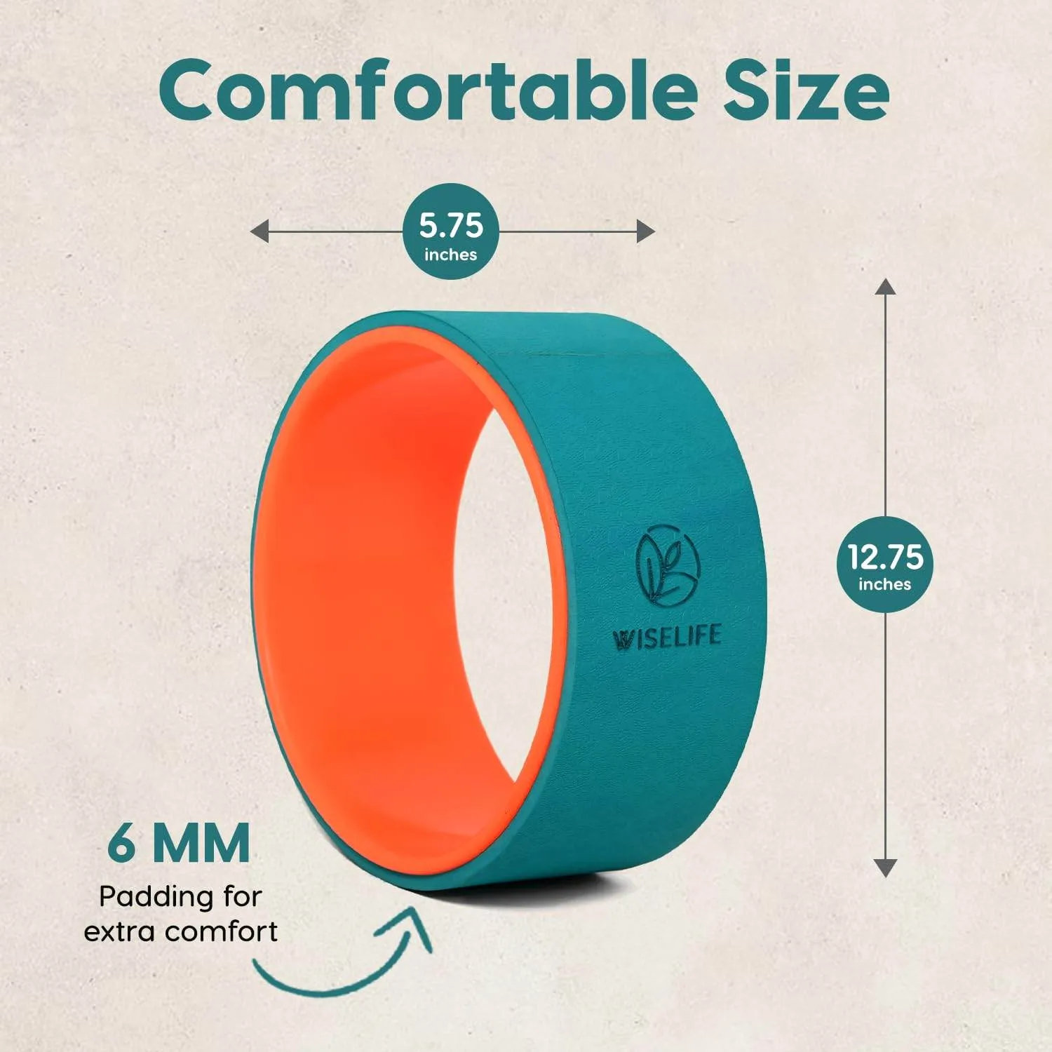 WISELIFE Yoga Wheel For Men & Women | Big Circle Wheel For Abs, Home Training, Deep Tissue Massage, Back Pain, Stretching, Back Bends,Sweat Resistant | 12.75x5.75 inch (Teal-Dark Orange)