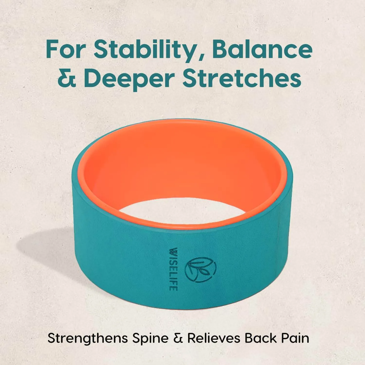 WISELIFE Yoga Wheel For Men & Women | Big Circle Wheel For Abs, Home Training, Deep Tissue Massage, Back Pain, Stretching, Back Bends,Sweat Resistant | 12.75x5.75 inch (Teal-Dark Orange)