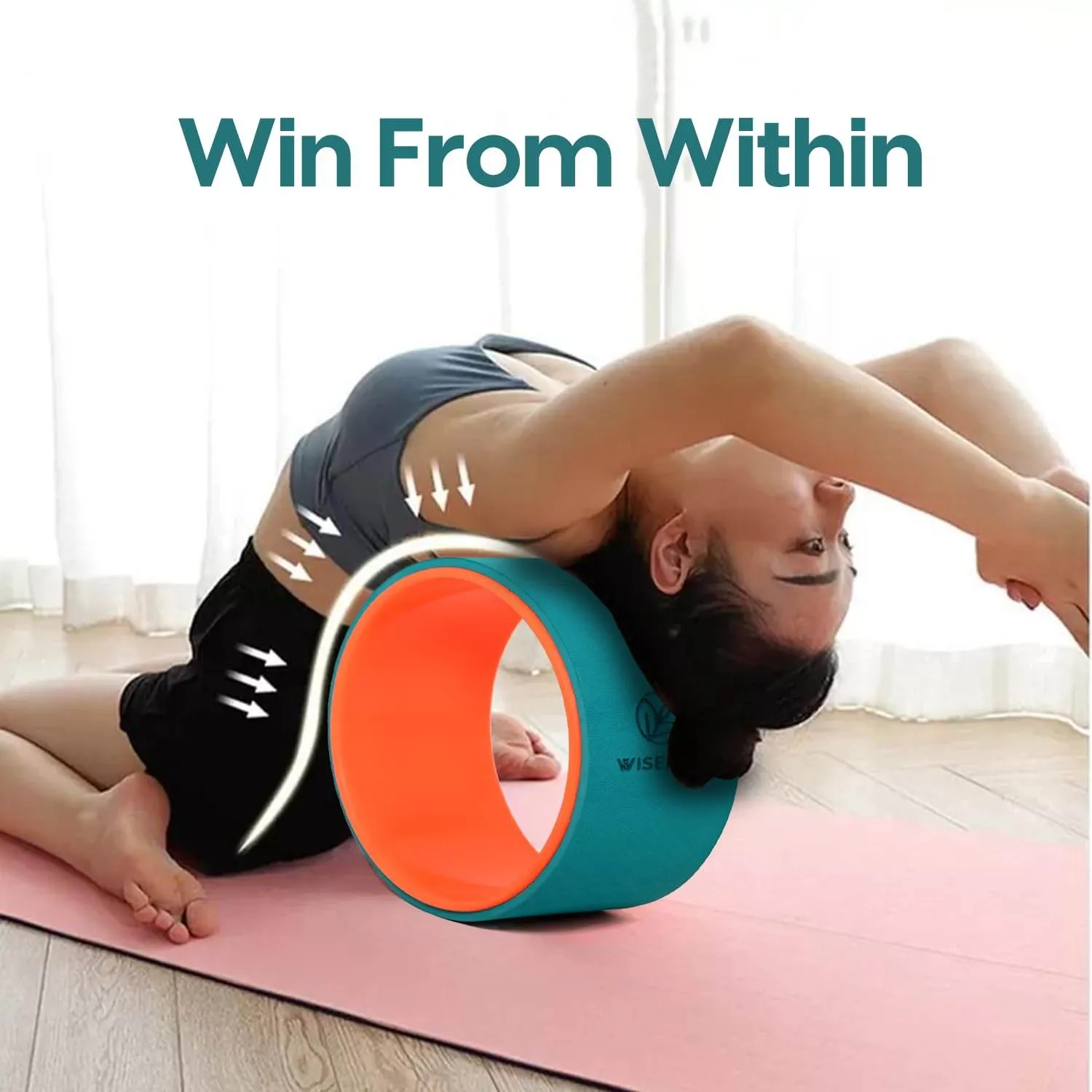 WISELIFE Yoga Wheel For Men & Women | Big Circle Wheel For Abs, Home Training, Deep Tissue Massage, Back Pain, Stretching, Back Bends,Sweat Resistant | 12.75x5.75 inch (Teal-Dark Orange)