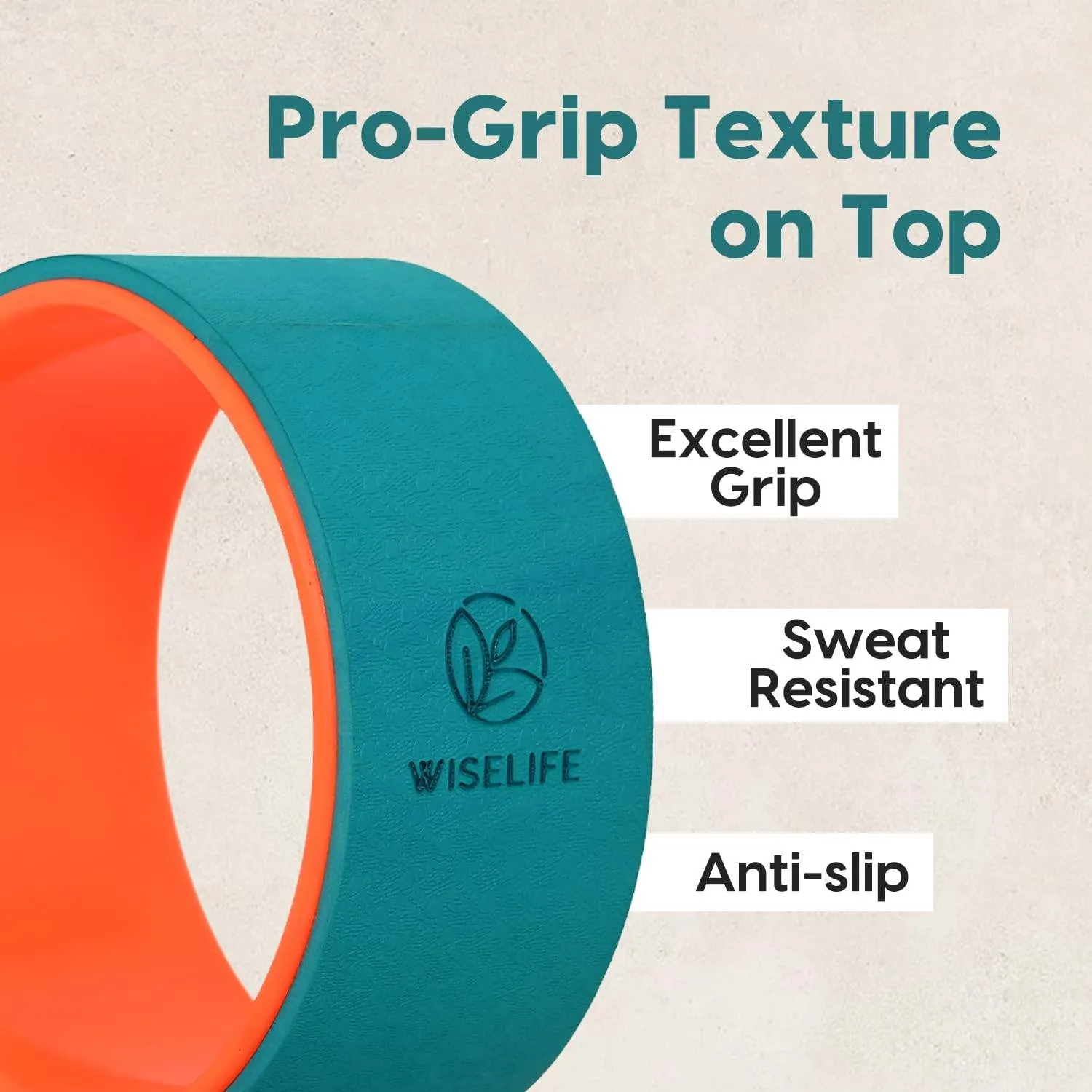 WISELIFE Yoga Wheel For Men & Women | Big Circle Wheel For Abs, Home Training, Deep Tissue Massage, Back Pain, Stretching, Back Bends,Sweat Resistant | 12.75x5.75 inch (Teal-Dark Orange)