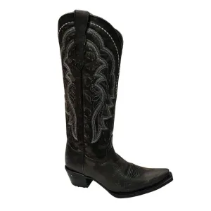 Women's Embroidered Tall Western Black Boots - Snip Toe (L6180)