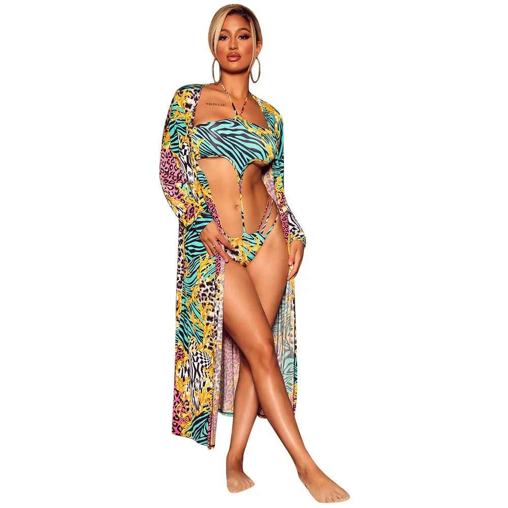 Women's Fashion Print Cape Two Piece Swimsuit trendy