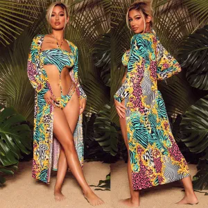 Women's Fashion Print Cape Two Piece Swimsuit trendy