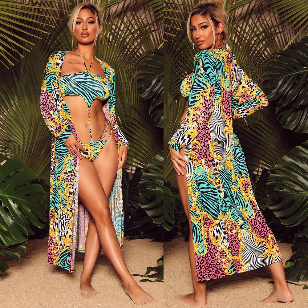 Women's Fashion Print Cape Two Piece Swimsuit trendy