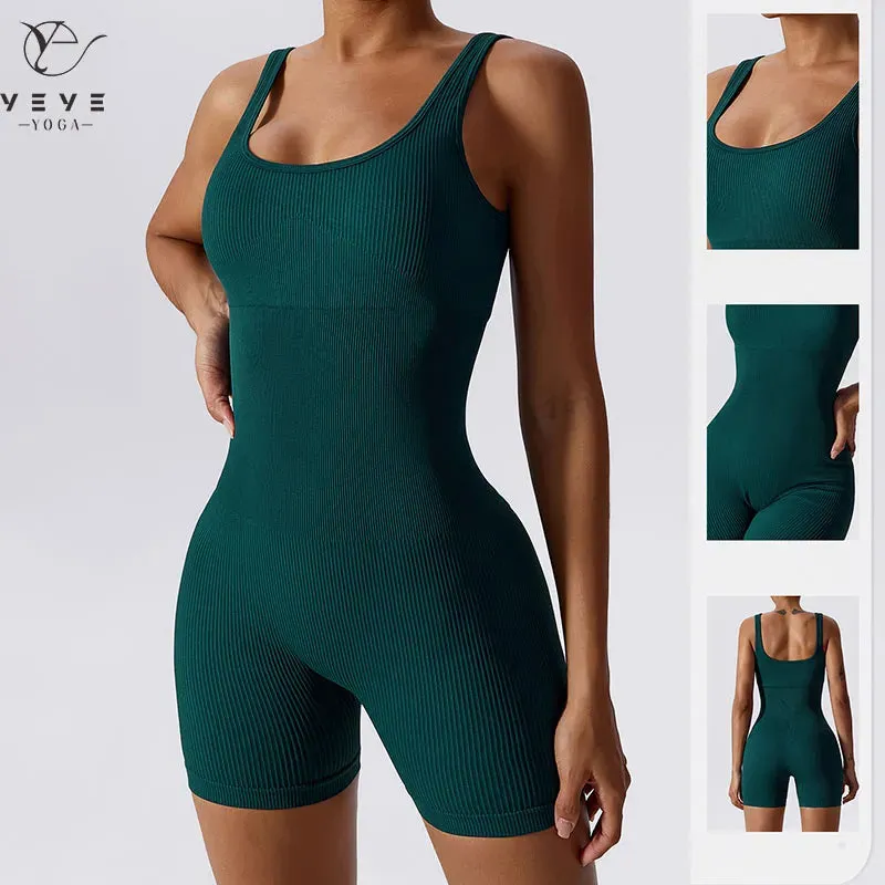 Women's Seamless Ribbed Yoga Romper: Fashionable Tummy Control