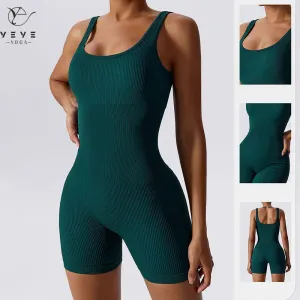 Women's Seamless Ribbed Yoga Romper: Fashionable Tummy Control