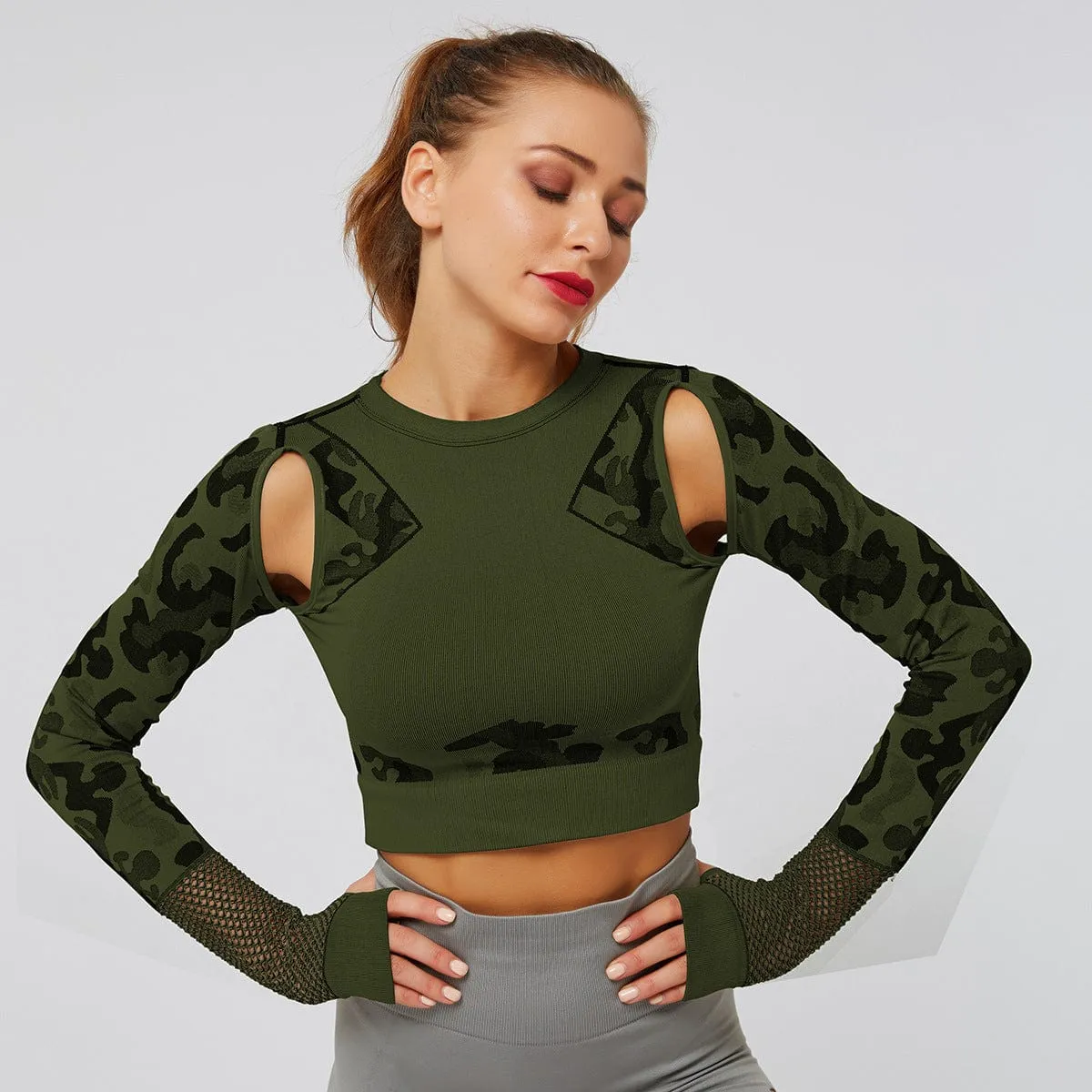 Workout Sports Crop Top Long Sleeve