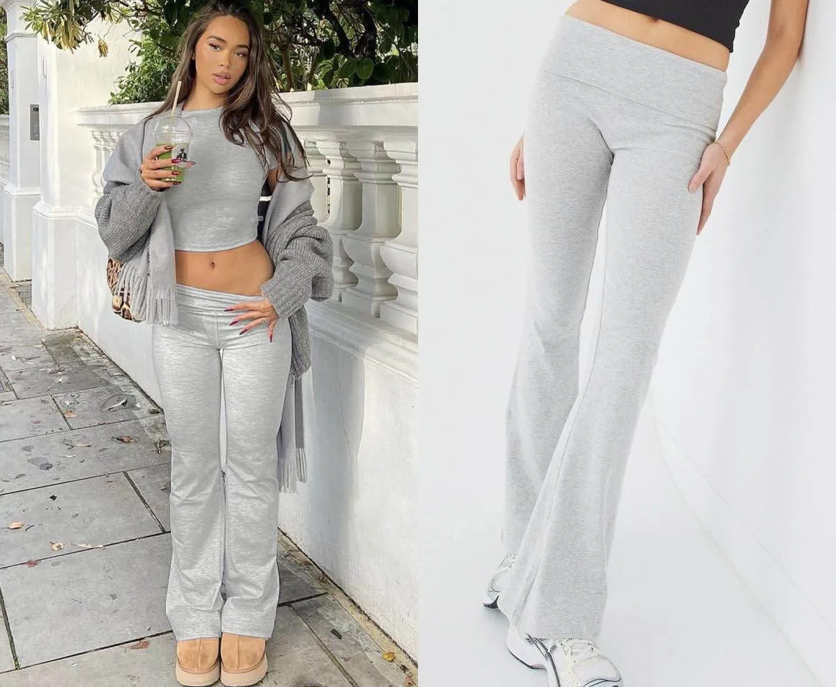 YETOWA Women's 2 Piece Lounge Outfits with Slim Short Sleeve Tops and Low Rise Flare Leggings Sets Versatile Yoga Fall Sweatsuit