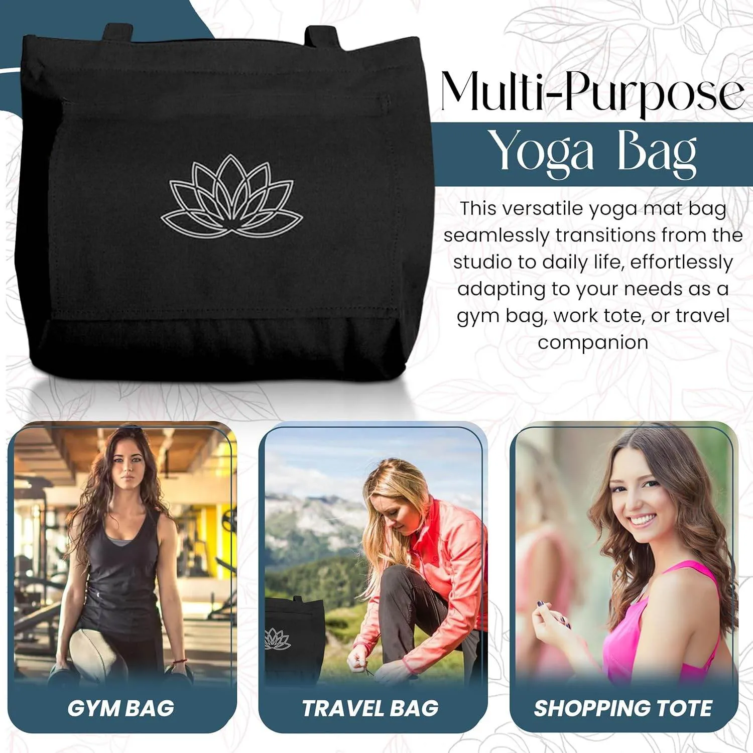 Yoga Mat Carrier - Women's Workout Bag - Gym Tote for Yoga Mat & Accessories