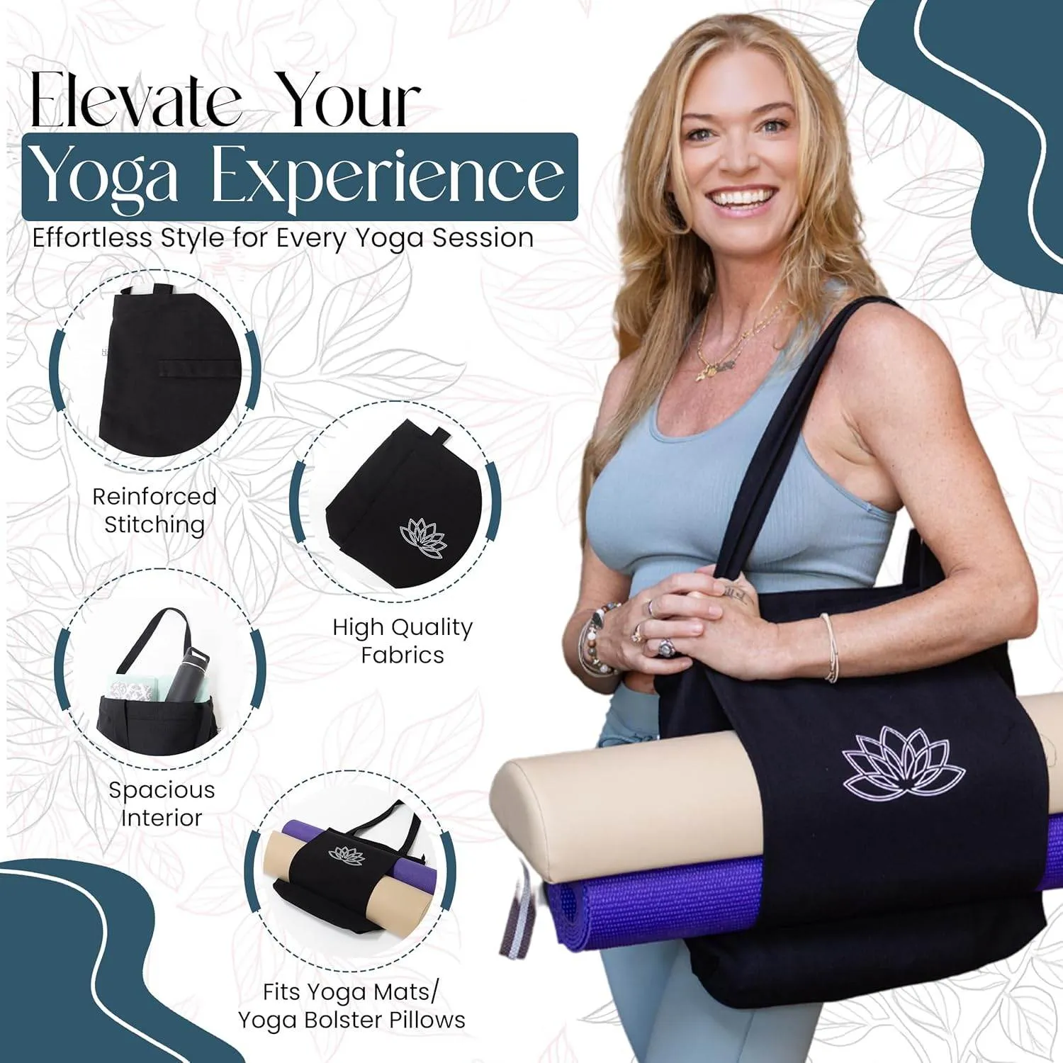 Yoga Mat Carrier - Women's Workout Bag - Gym Tote for Yoga Mat & Accessories
