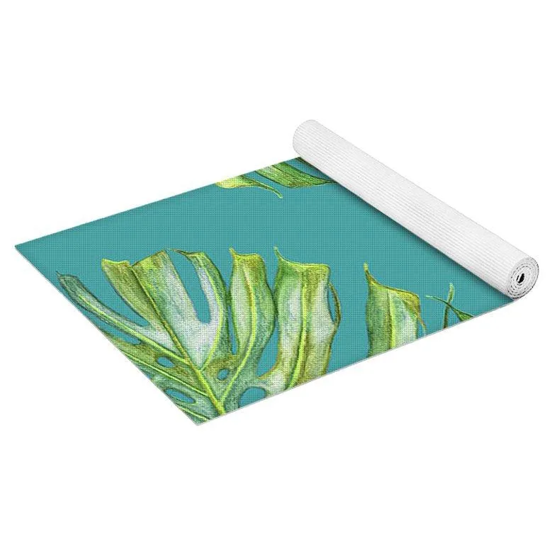 Yoga Mat: Monstera Edge Turquoise